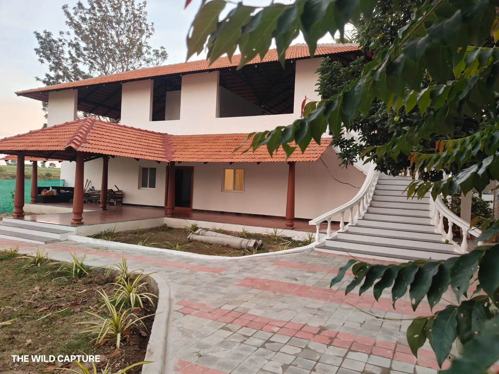 The villa front, with its Malnad tiled roof